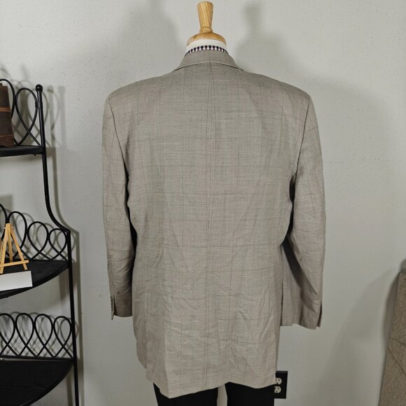 Calvin‎ Klein Men's Sport Coat Blazer Two Button Taupe Grayish Plaid Wool Sz 46L - Picture 13 of 16